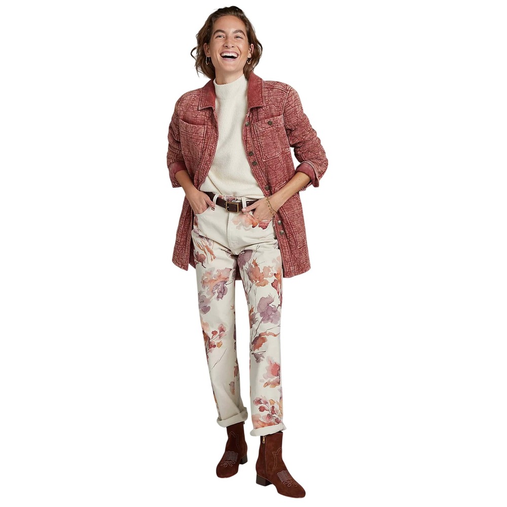 Pilcro Anthropologie Fielder Quilted Shirt Jacket XS Terra Cotta Red Shacket